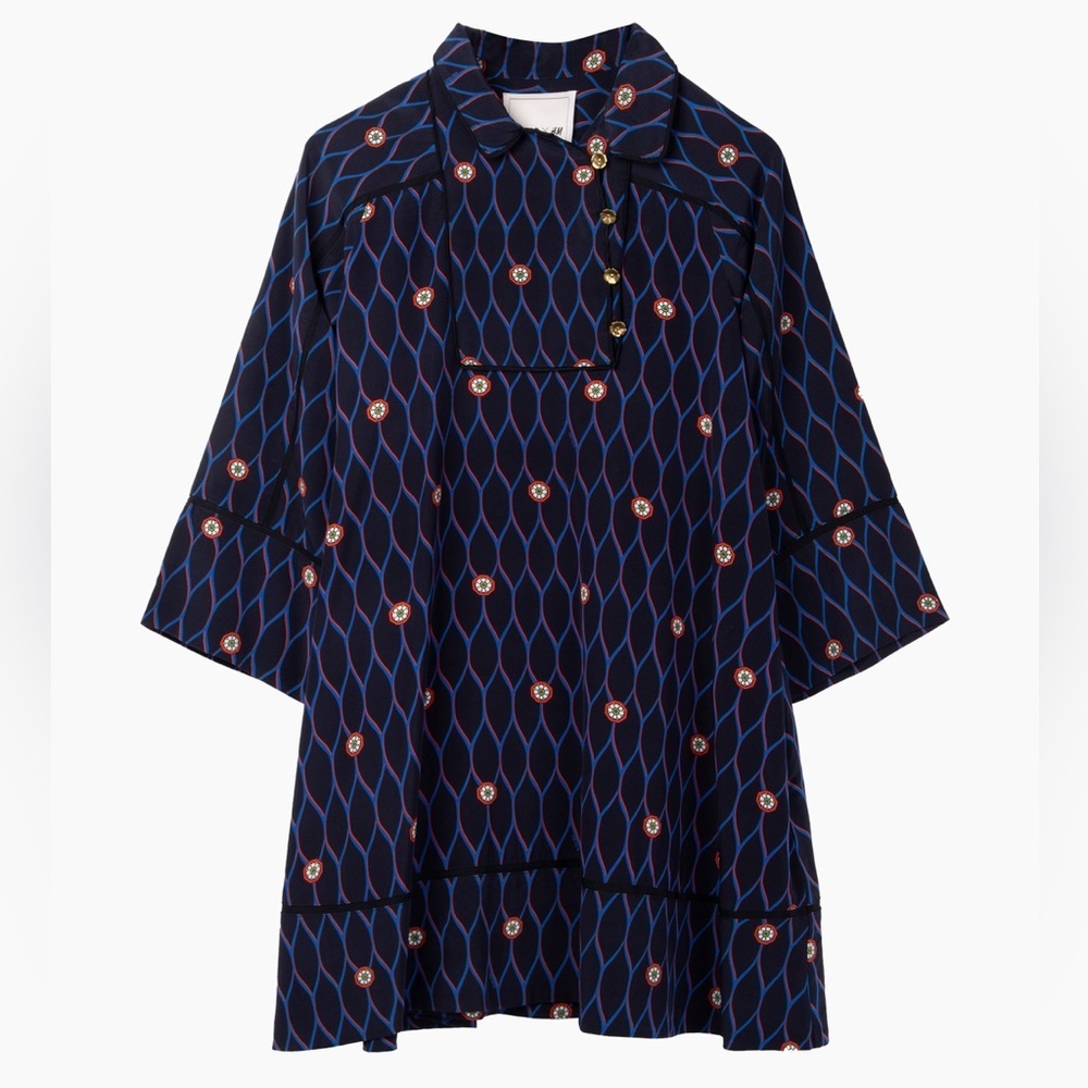 Kenzo x H&M Blue Patterned Silk Dress Size 4 - Picture 2 of 9